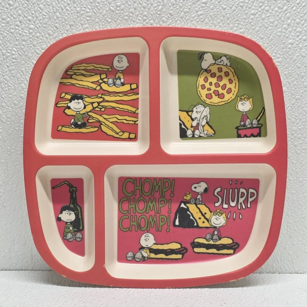2020 Peanuts Worldwide LLC Set Of 2 Melamine Divided Plates Pizza Fries Cake